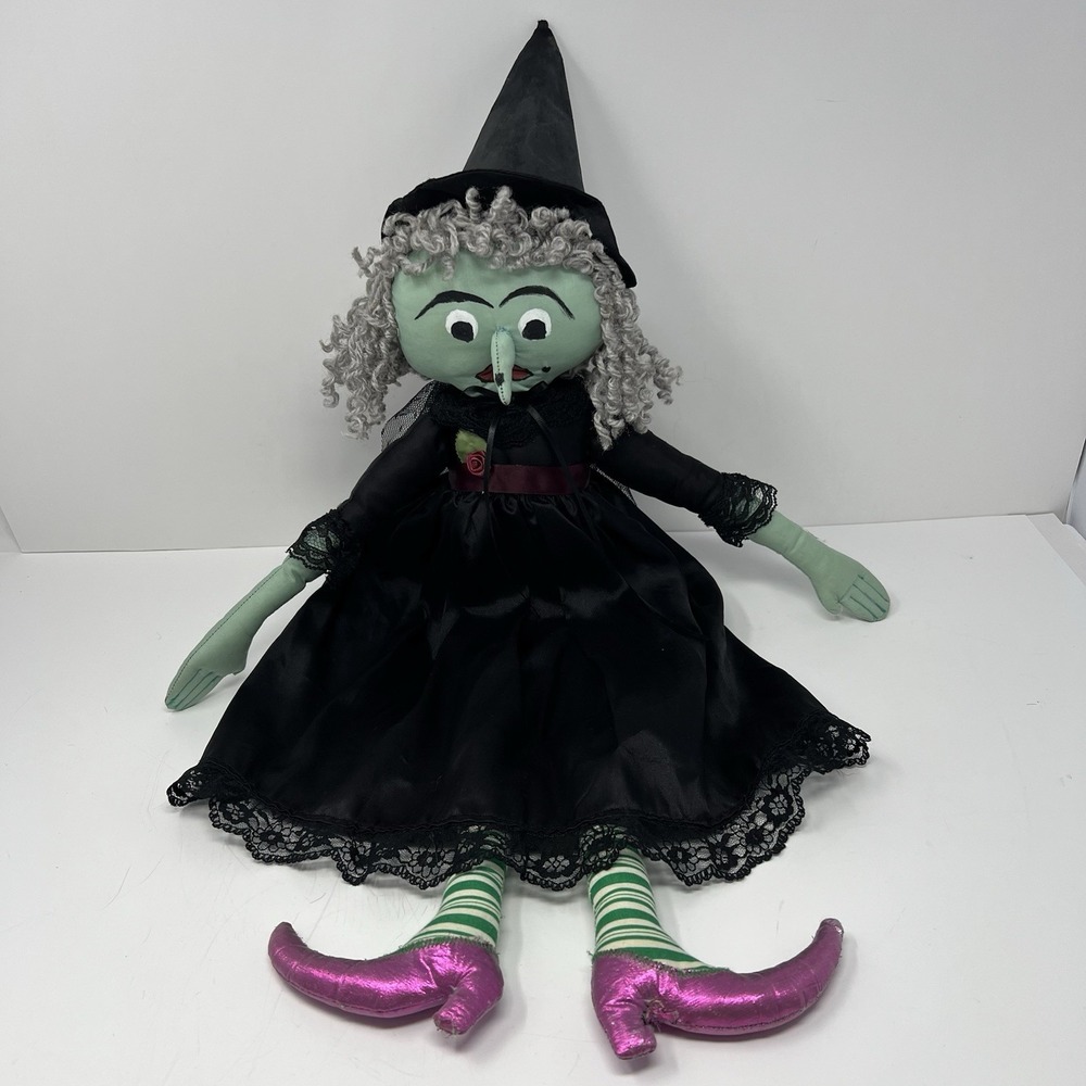 Green Witch Plush Doll 22" Halloween Stuffed Figure Gothic Spooky Collectible‎